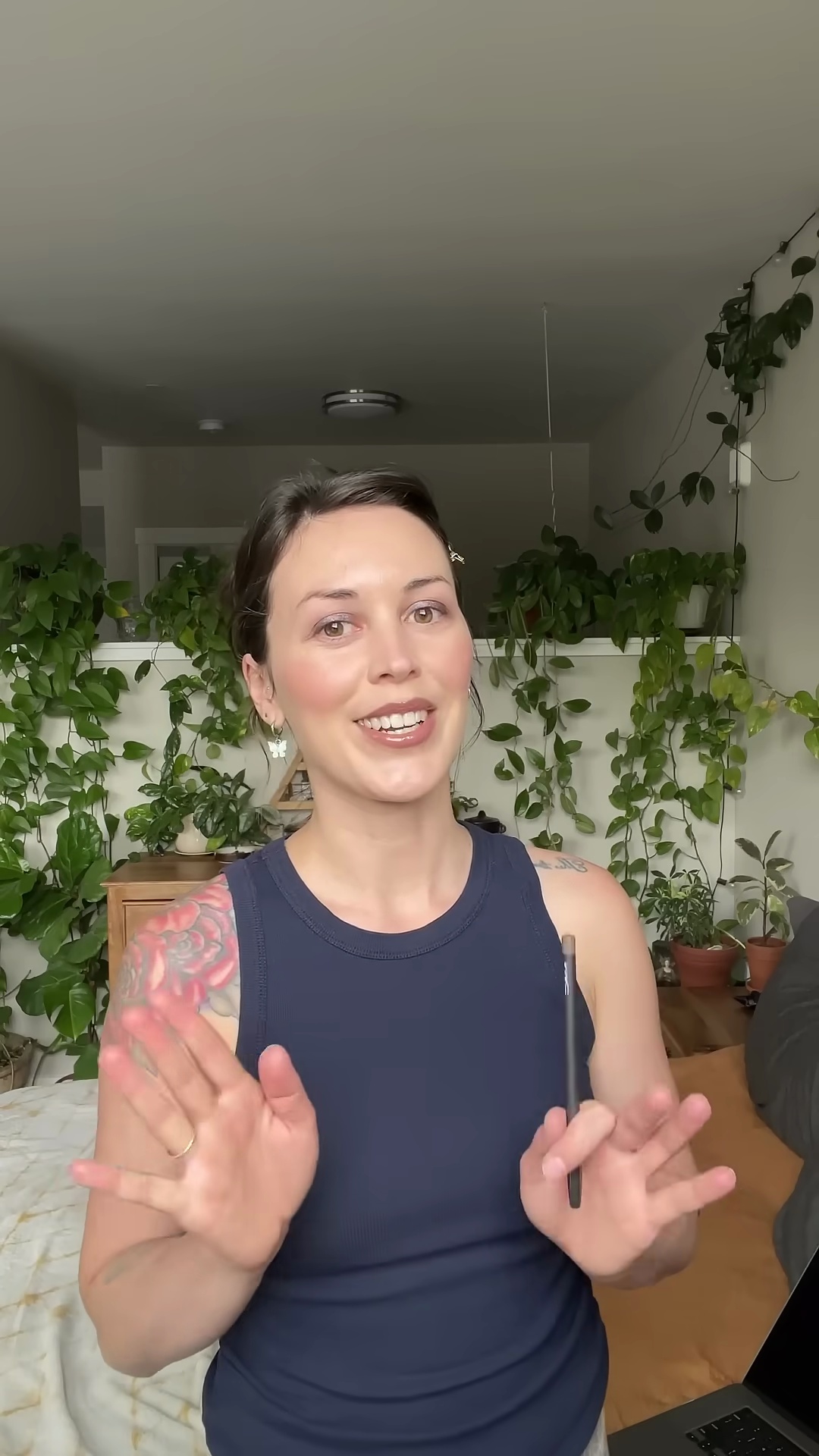 Close-up of completed makeup look showing perfectly coordinated cool-toned lips