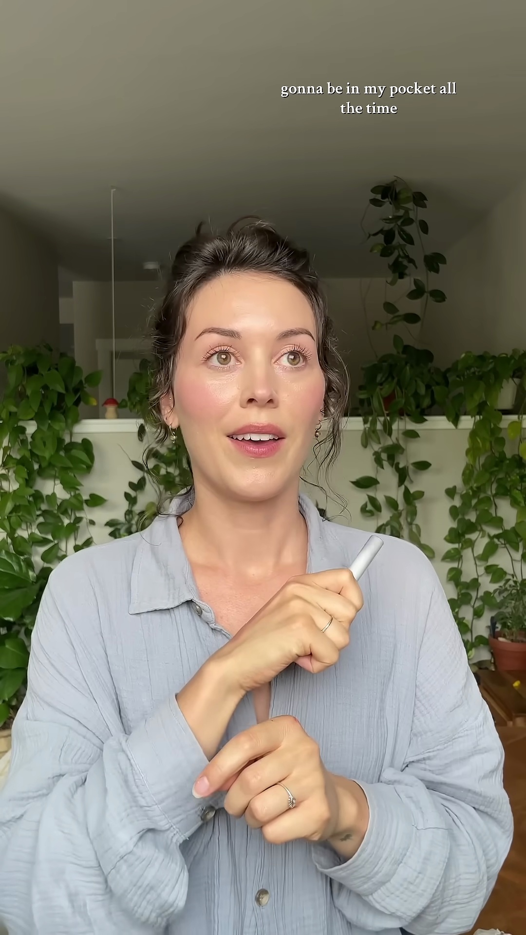 Close-up of Black Honey lipstick on Abby's fair olive complexion