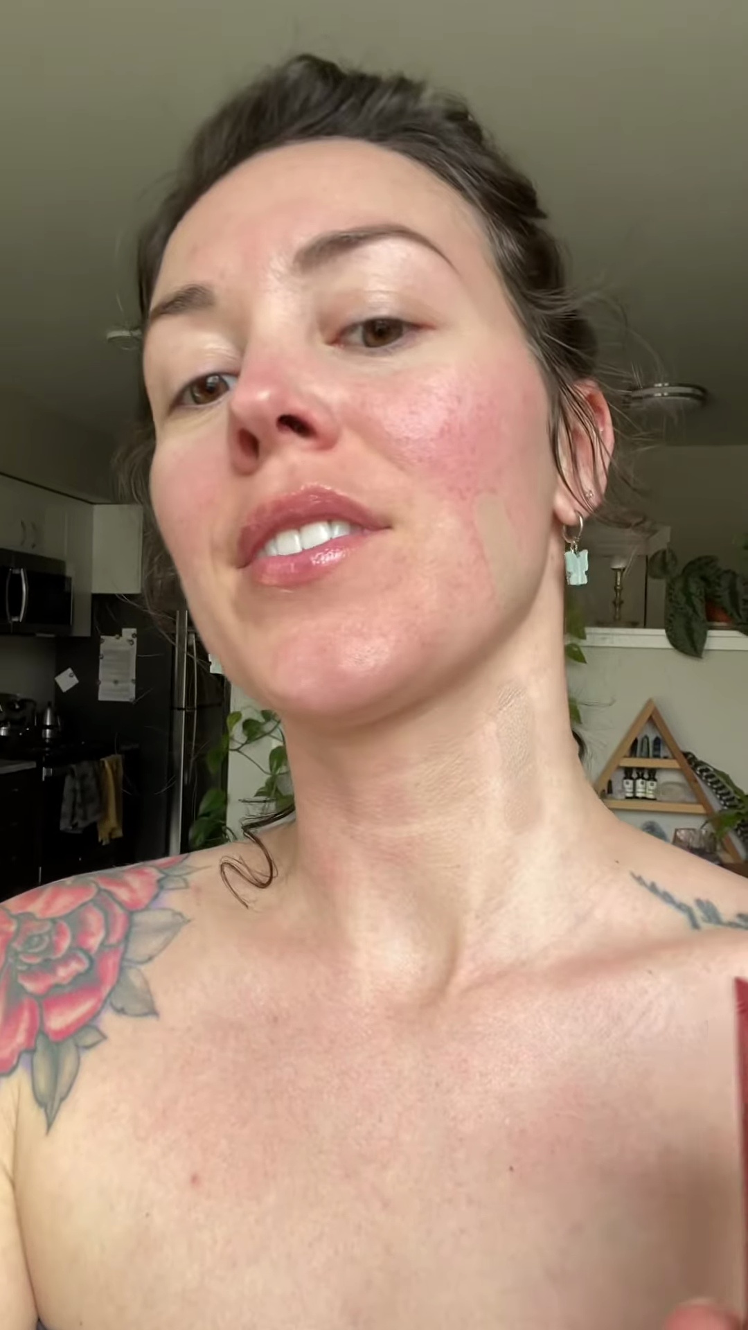 Missha BB cream fully blended showing too cool and pink on olive skin