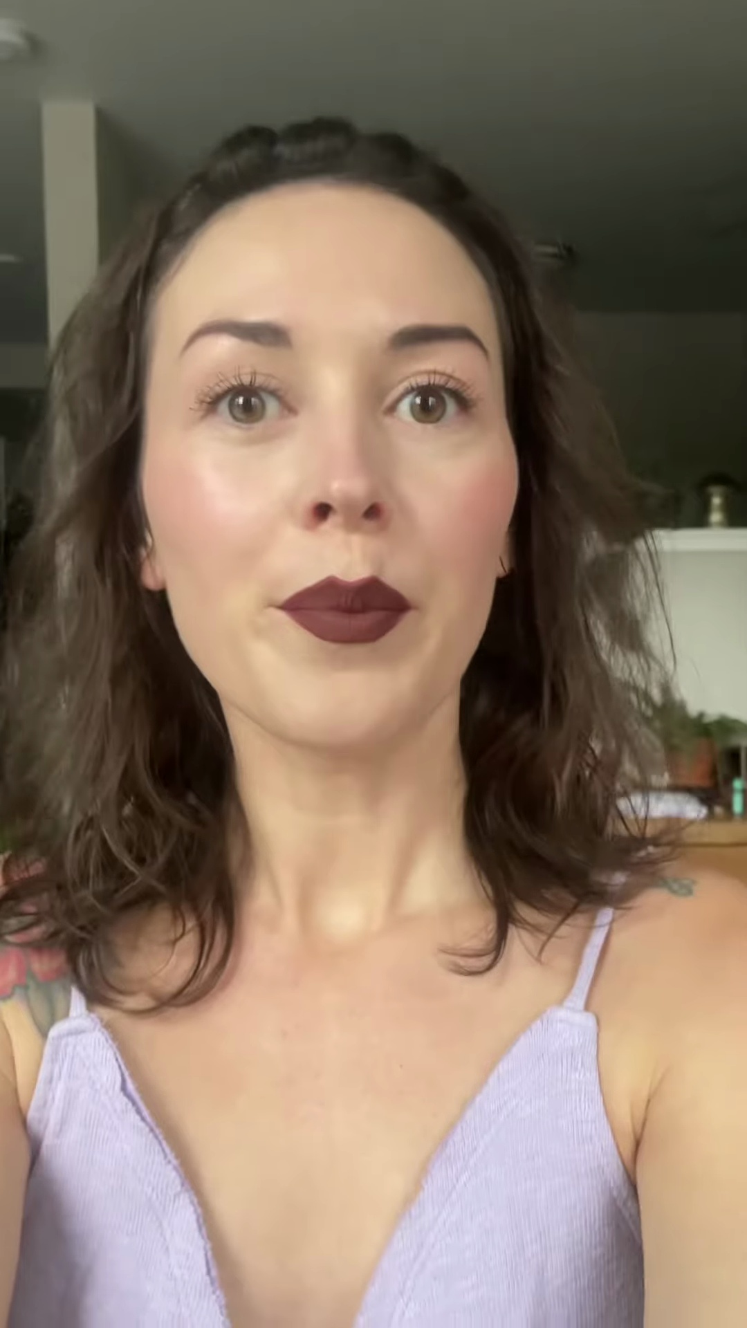 Morphe Other Half lipstick applied on fair olive skin tone