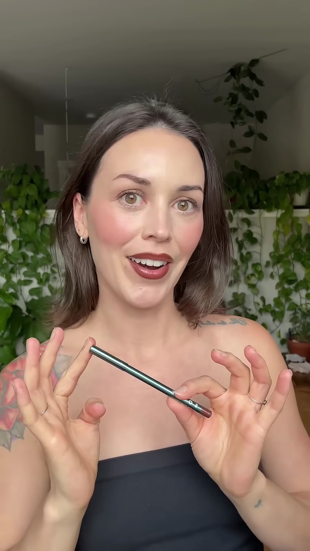 Finished mocha lip look on fair olive skin showing perfect latte makeup aesthetic