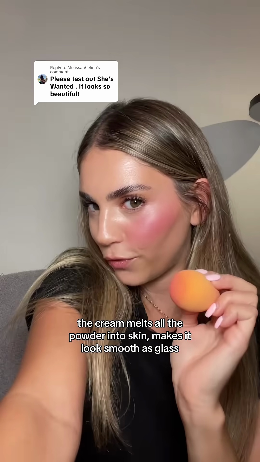 Finished blush application showing glass skin glow with rich berry color