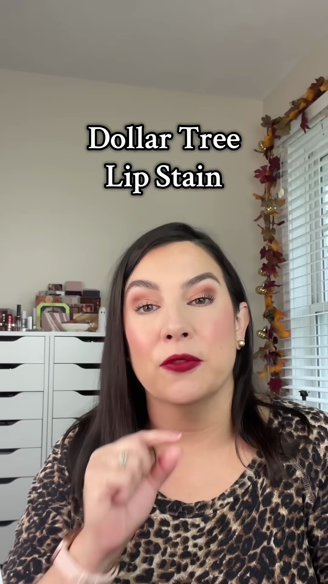 Emily showing that the lip tint hasn't dried after five minutes