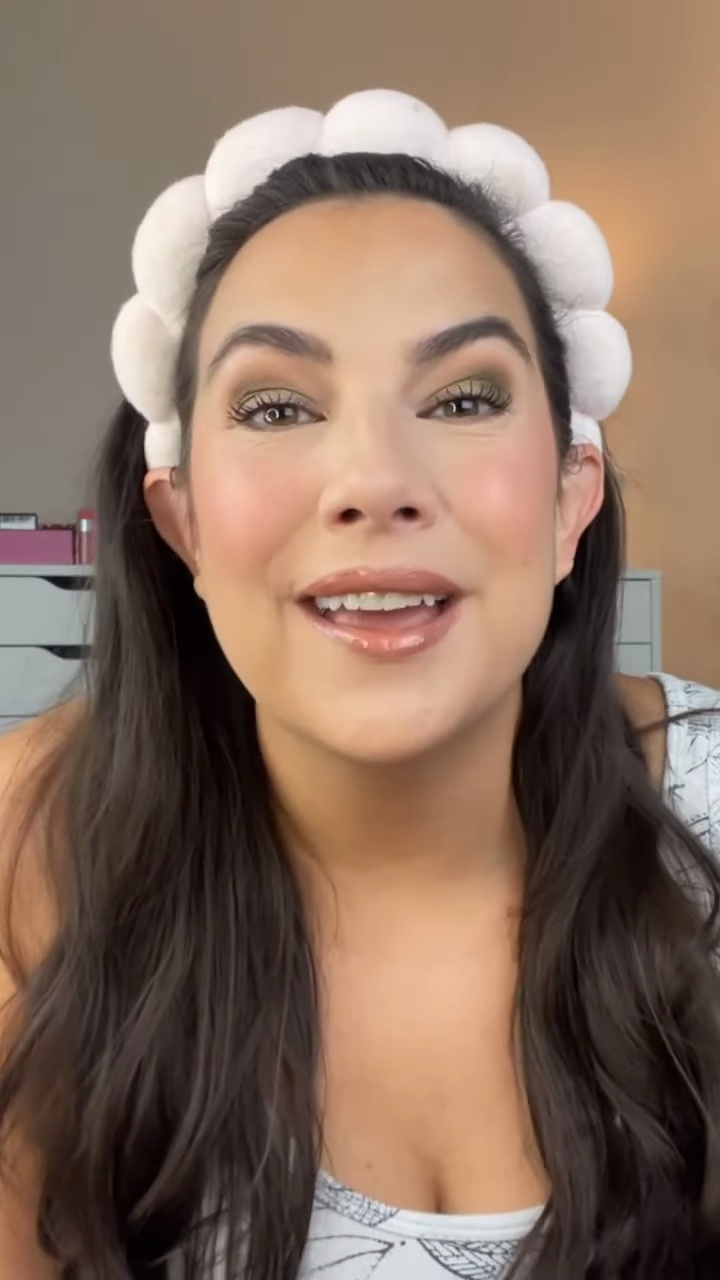 Completed makeup look featuring Wet n Wild Pinch Me Pink blush and Precious Petals highlighter