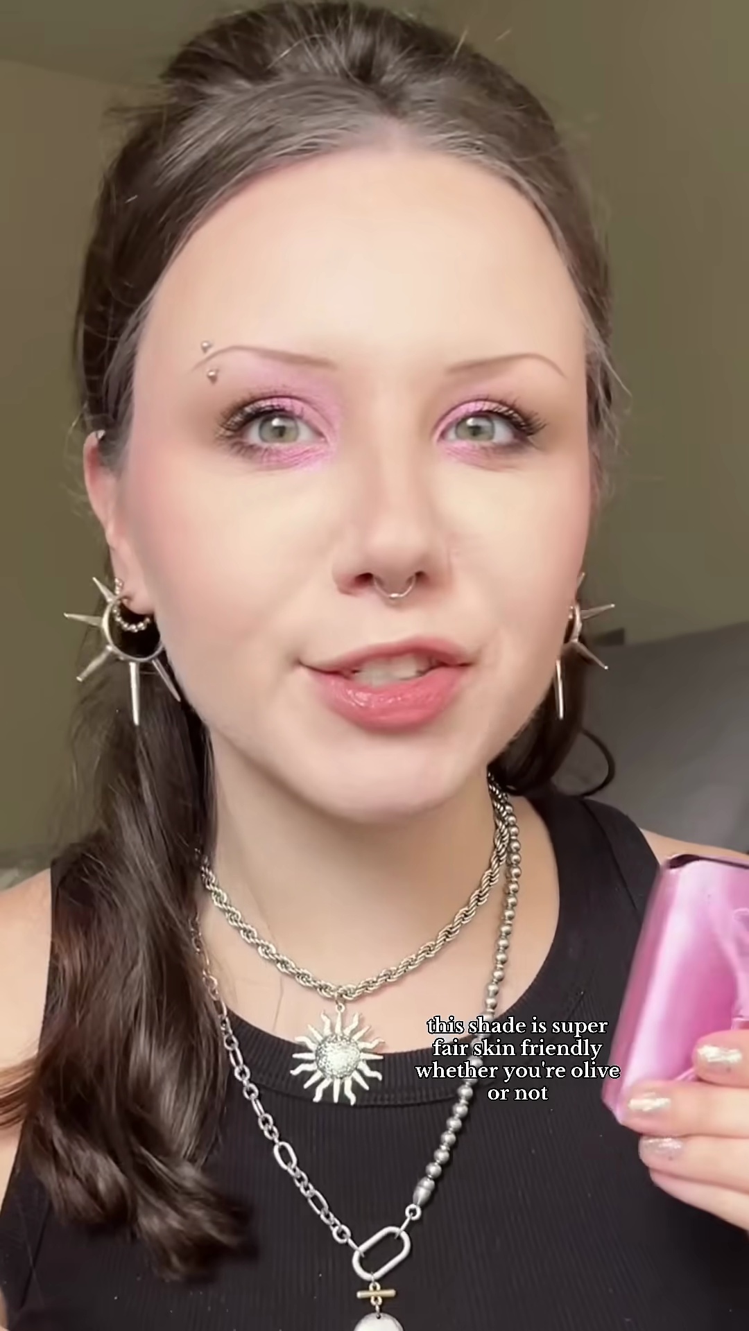 Full face view showing Pale Rose blush perfectly complementing fair olive skin tone